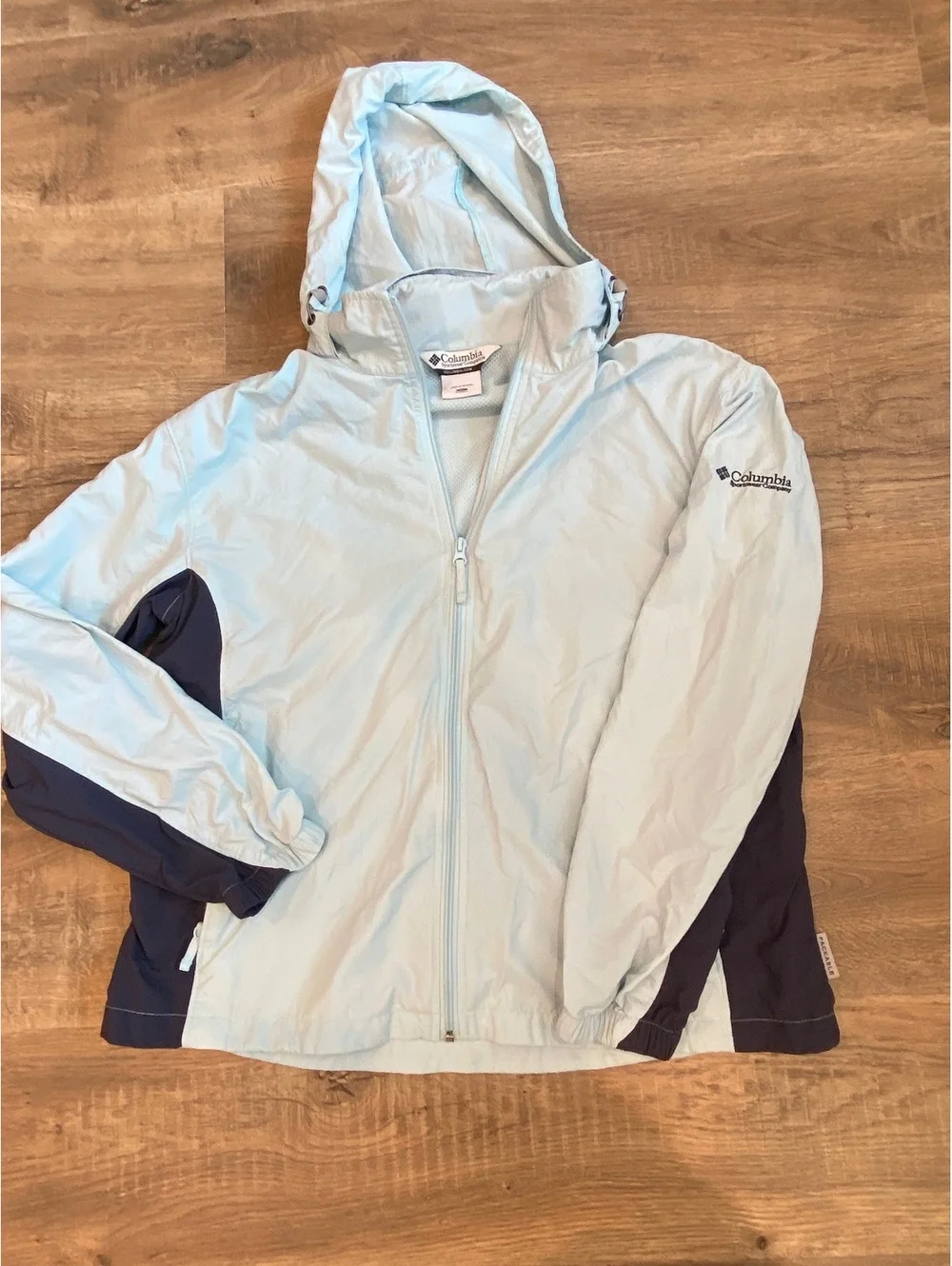 Unisex Columbia Rain Jacket Packable XL Light Blue Adjustable Sportswear